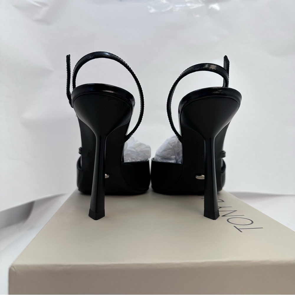 Tony Bianco Garda Sling Back in Black Hi Shine leather pointed toe high heel - Picture 10 of 10